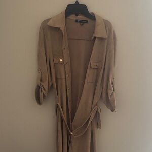 Versona Tan Button-Front Shirt Dress with Belt